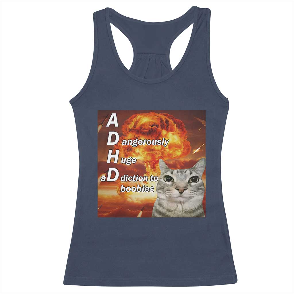 ADHD Cat Meme Racerback Tank Top Funny Kitty Flames Neurodivergent Gen Z - Wonder Print Shop