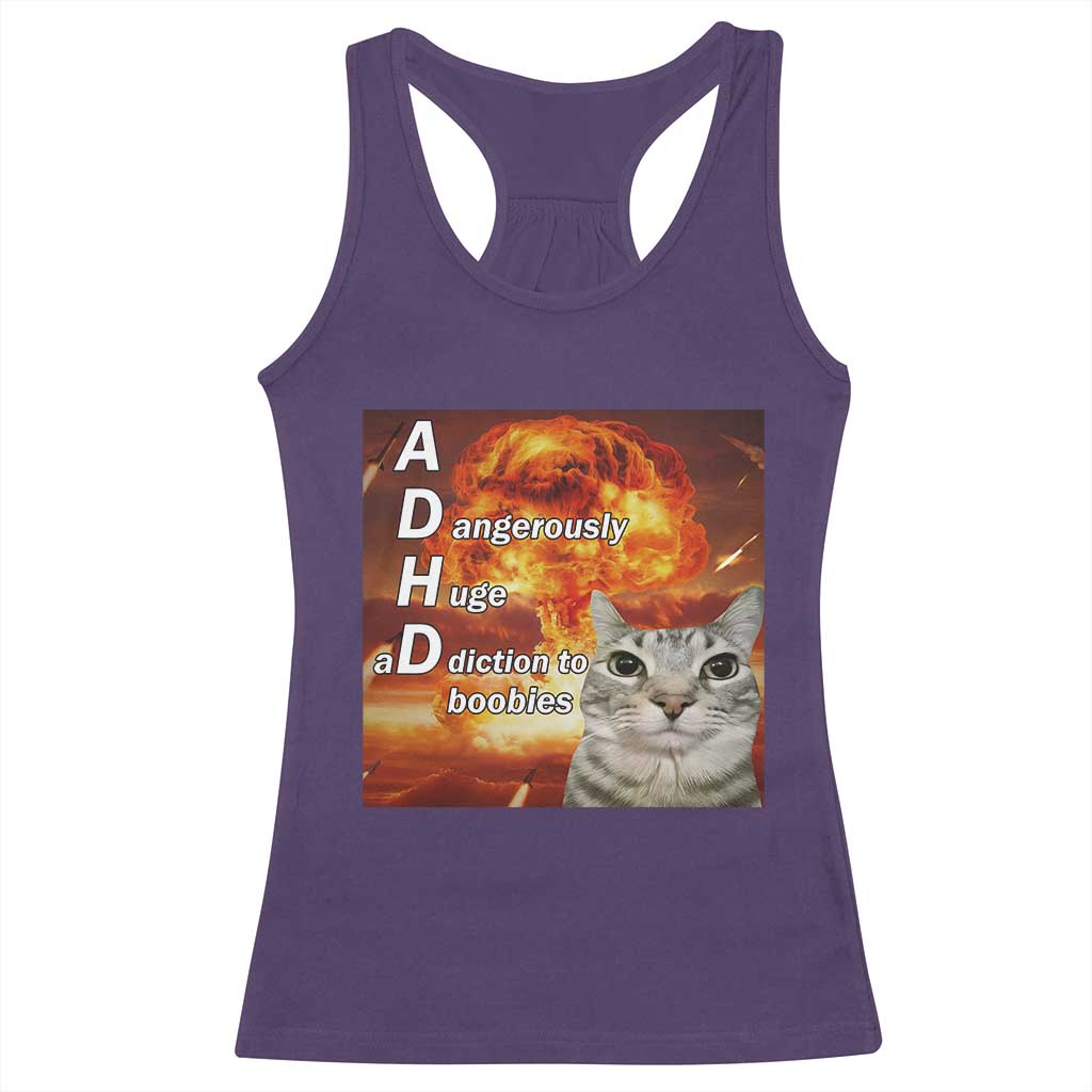 ADHD Cat Meme Racerback Tank Top Funny Kitty Flames Neurodivergent Gen Z - Wonder Print Shop