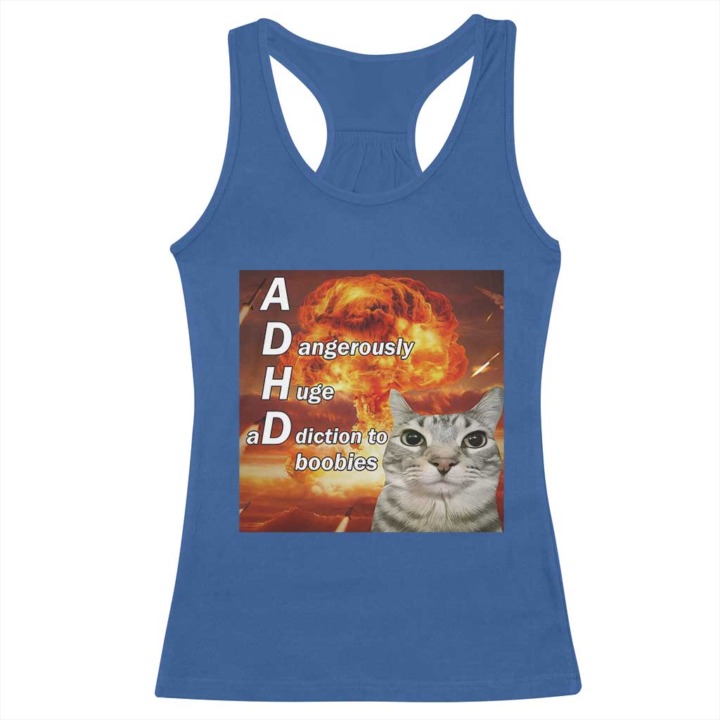 ADHD Cat Meme Racerback Tank Top Funny Kitty Flames Neurodivergent Gen Z - Wonder Print Shop