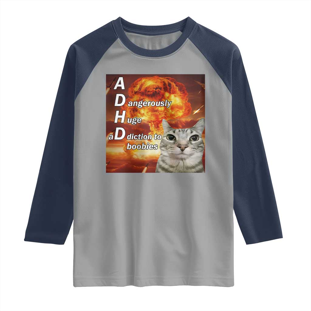 ADHD Cat Meme Raglan Shirt Funny Kitty Flames Neurodivergent Gen Z - Wonder Print Shop
