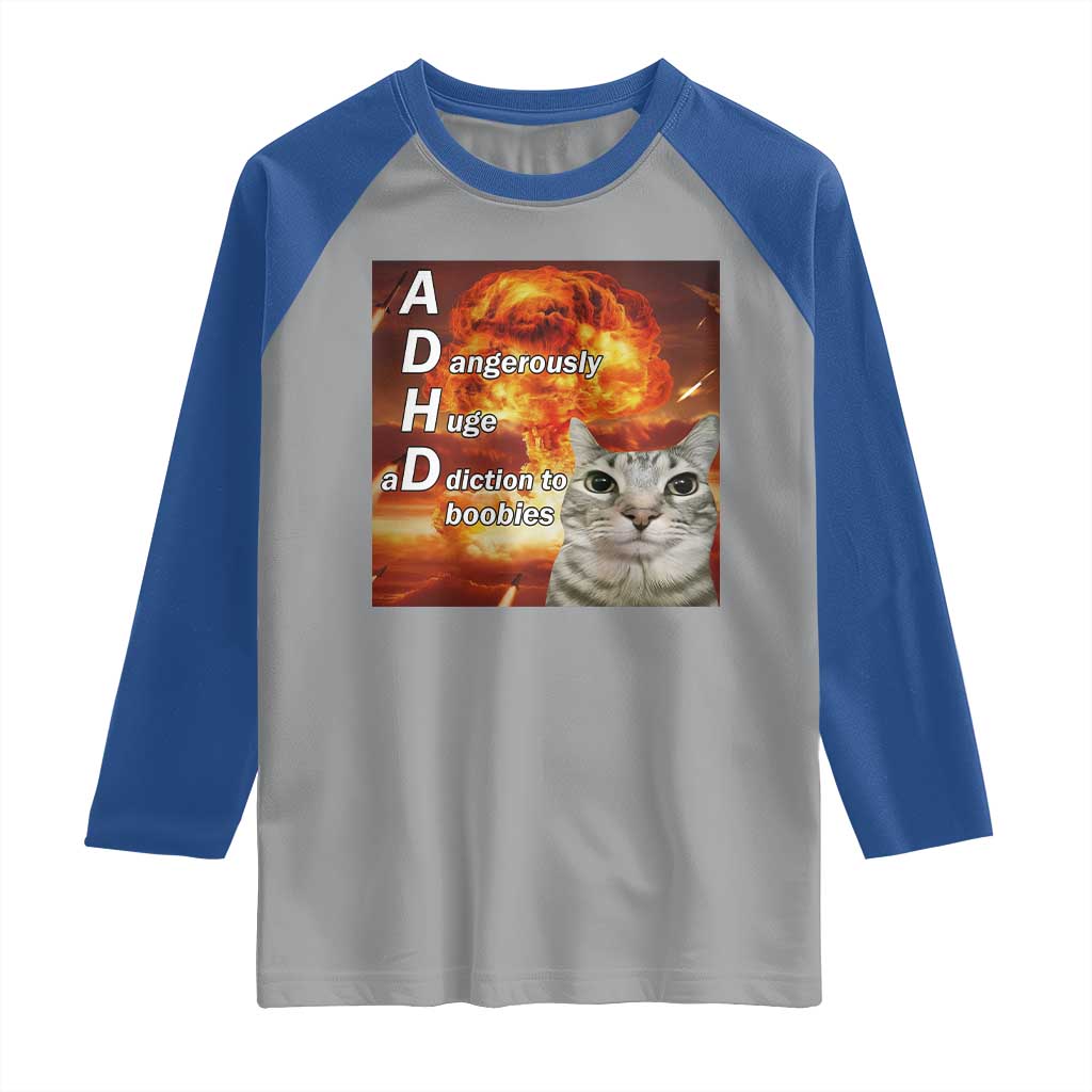 ADHD Cat Meme Raglan Shirt Funny Kitty Flames Neurodivergent Gen Z - Wonder Print Shop