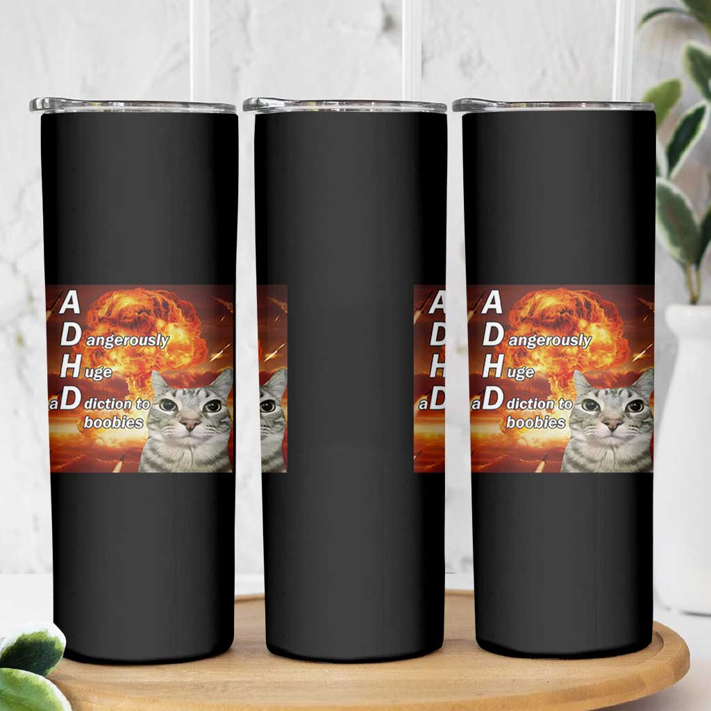 ADHD Cat Meme Skinny Tumbler Funny Kitty Flames Neurodivergent Gen Z - Wonder Print Shop