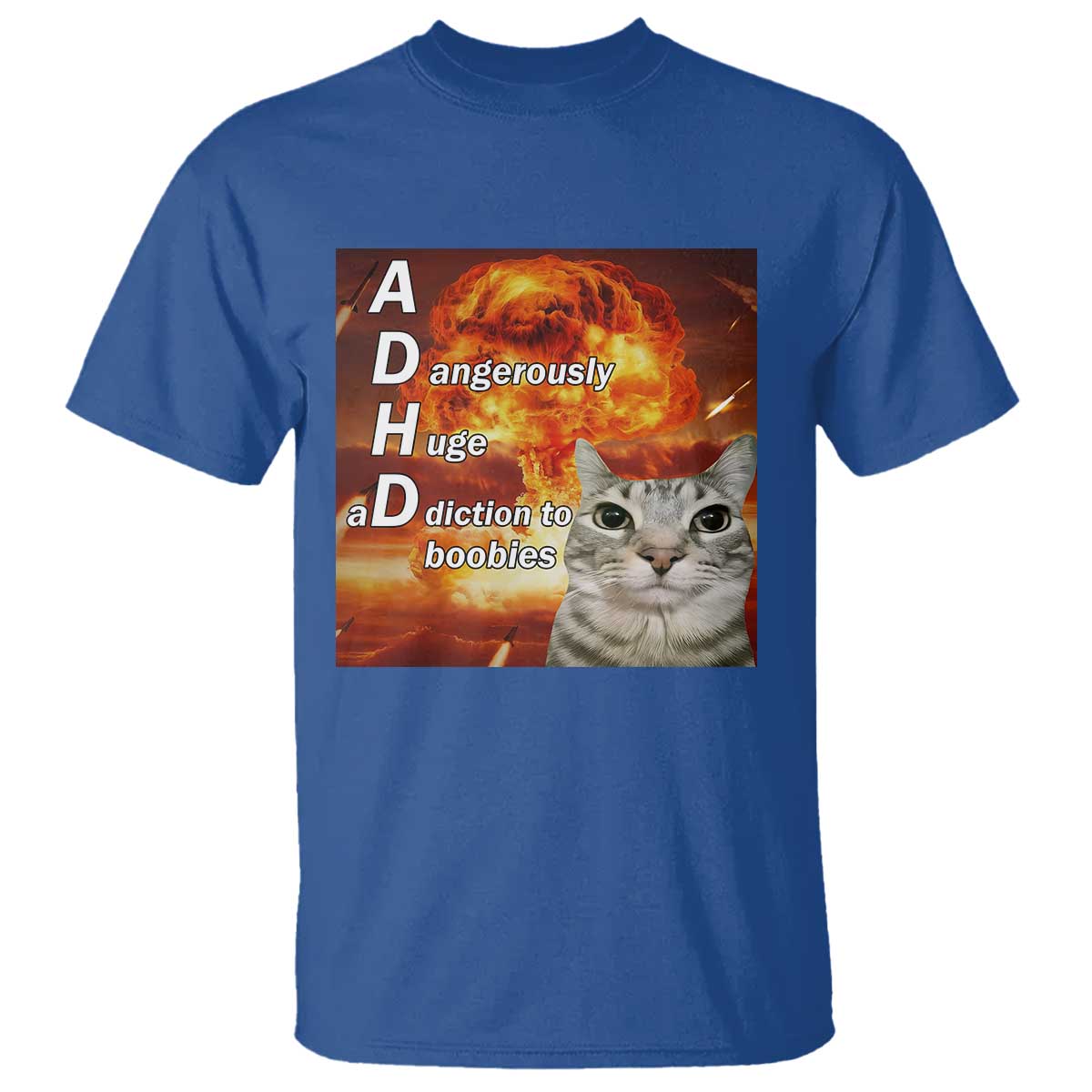 ADHD Cat Meme T Shirt Funny Kitty Flames Neurodivergent Gen Z - Wonder Print Shop