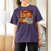 ADHD Cat Meme T Shirt For Women Funny Kitty Flames Neurodivergent Gen Z - Wonder Print Shop