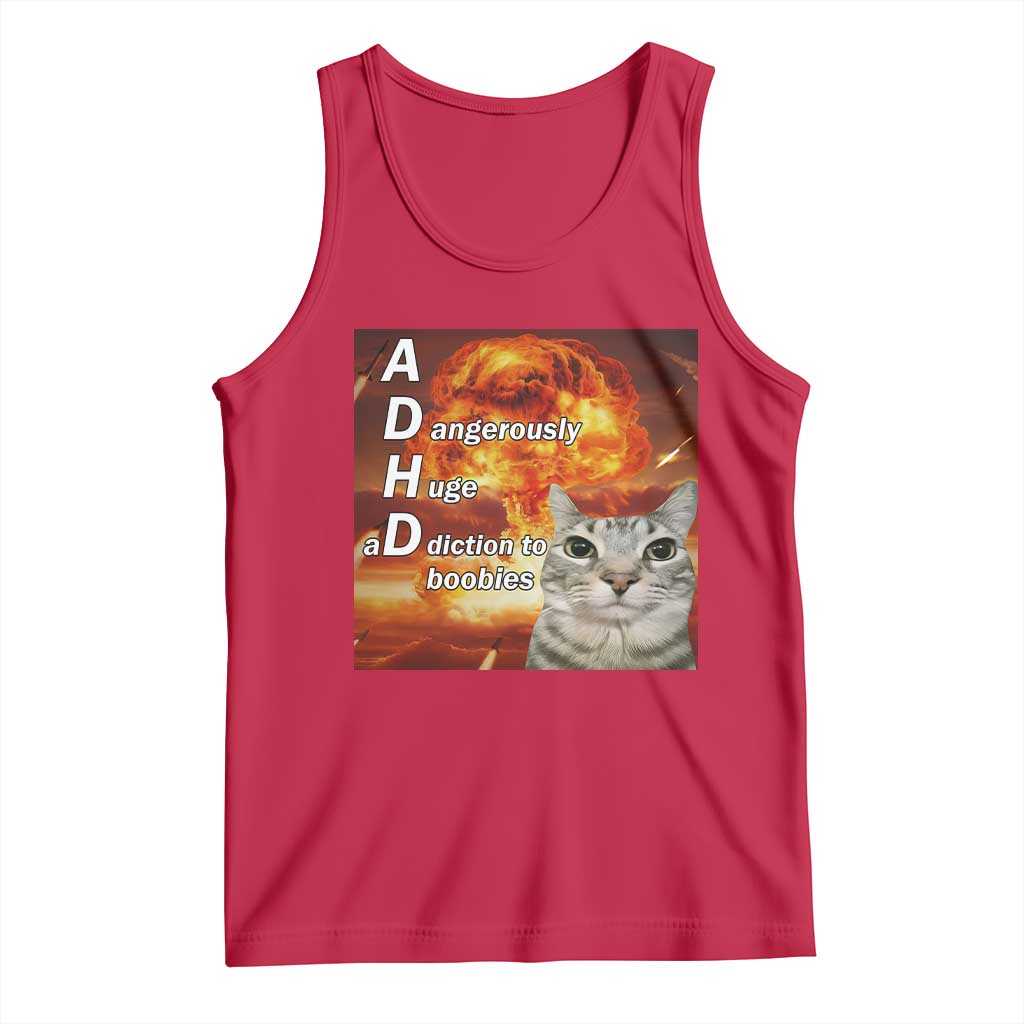 ADHD Cat Meme Tank Top Funny Kitty Flames Neurodivergent Gen Z - Wonder Print Shop