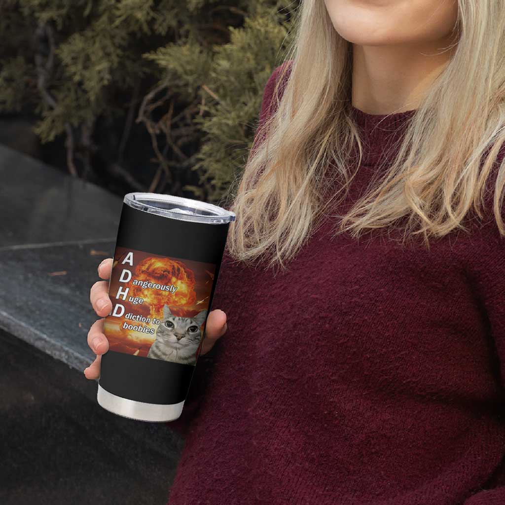 ADHD Cat Meme Tumbler Cup Funny Kitty Flames Neurodivergent Gen Z - Wonder Print Shop