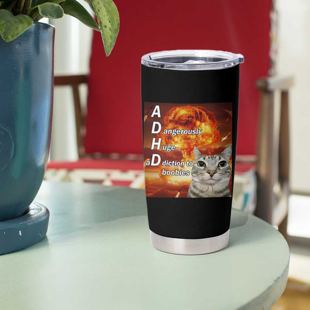 ADHD Cat Meme Tumbler Cup Funny Kitty Flames Neurodivergent Gen Z - Wonder Print Shop