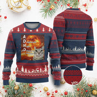 ADHD Cat Meme Knitted Sweatshirt Funny Kitty Flames Neurodivergent Gen Z - Wonder Print Shop