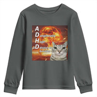 ADHD Cat Meme Youth Sweatshirt Funny Kitty Flames Neurodivergent Gen Z - Wonder Print Shop