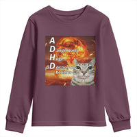 ADHD Cat Meme Youth Sweatshirt Funny Kitty Flames Neurodivergent Gen Z - Wonder Print Shop