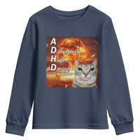ADHD Cat Meme Youth Sweatshirt Funny Kitty Flames Neurodivergent Gen Z - Wonder Print Shop