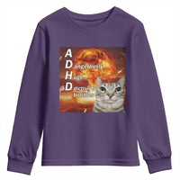 ADHD Cat Meme Youth Sweatshirt Funny Kitty Flames Neurodivergent Gen Z - Wonder Print Shop