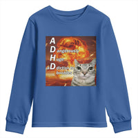 ADHD Cat Meme Youth Sweatshirt Funny Kitty Flames Neurodivergent Gen Z - Wonder Print Shop