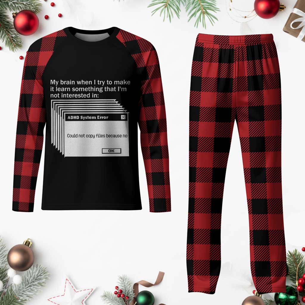 ADHD Meme Plaid Pajama Set Funny System Error Neurodivergent Humor - Wonder Print Shop