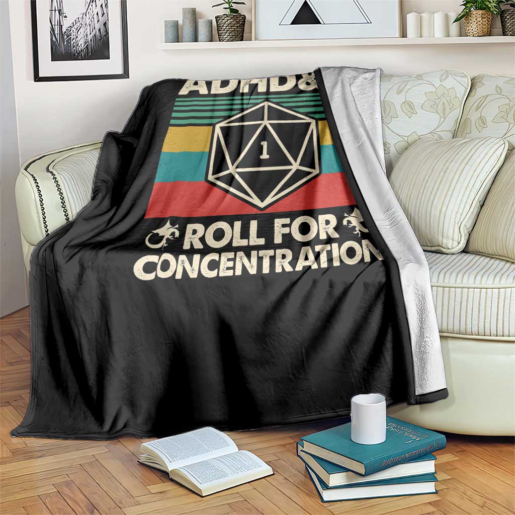 ADHD&D Roll for Concentration Throw Blanket Retro 90s ADHD Roll For Concentration Funny Gamer - Wonder Print Shop