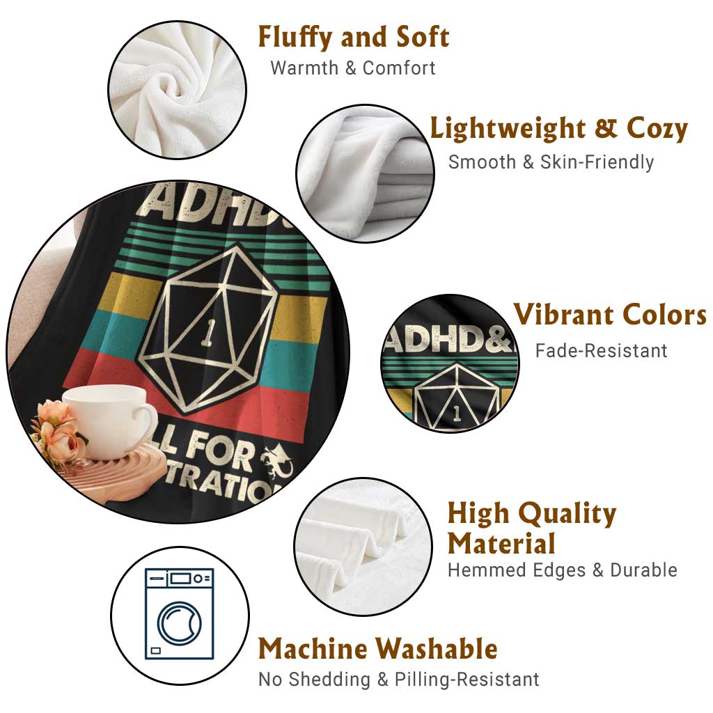 ADHD&D Roll for Concentration Throw Blanket Retro 90s ADHD Roll For Concentration Funny Gamer - Wonder Print Shop
