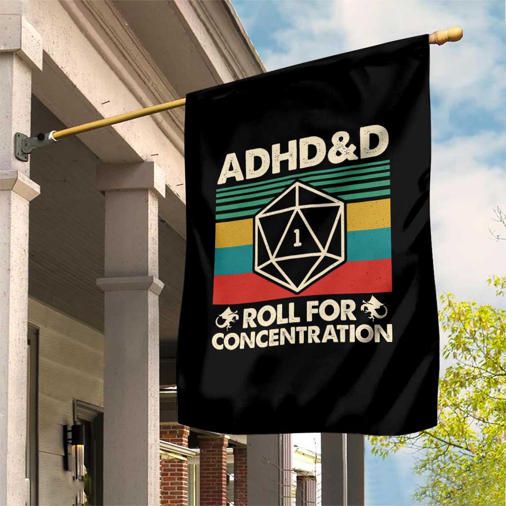 ADHD&D Roll for Concentration Garden Flag Retro 90s ADHD Roll For Concentration Funny Gamer - Wonder Print Shop