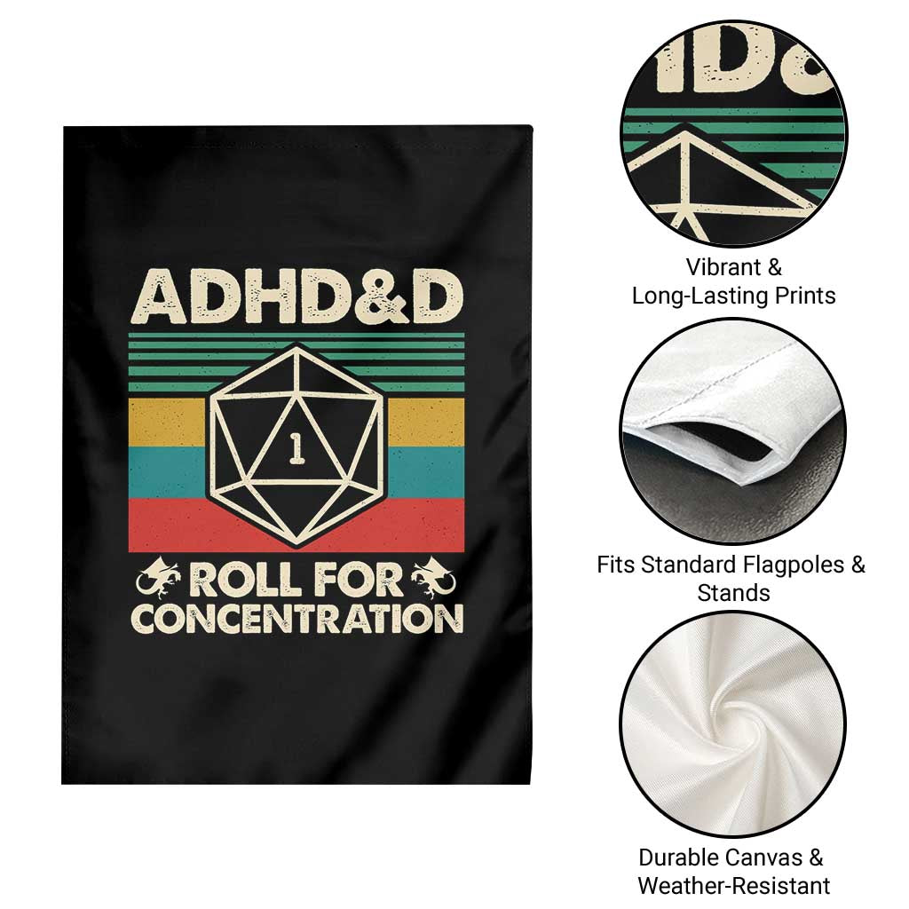 ADHD&D Roll for Concentration Garden Flag Retro 90s ADHD Roll For Concentration Funny Gamer - Wonder Print Shop