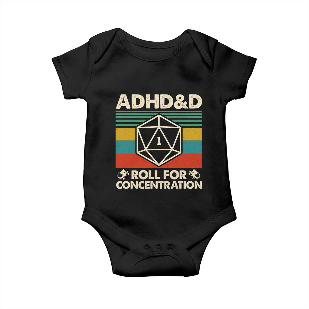 ADHD&D Roll for Concentration Baby Onesie Retro 90s ADHD Roll For Concentration Funny Gamer - Wonder Print Shop