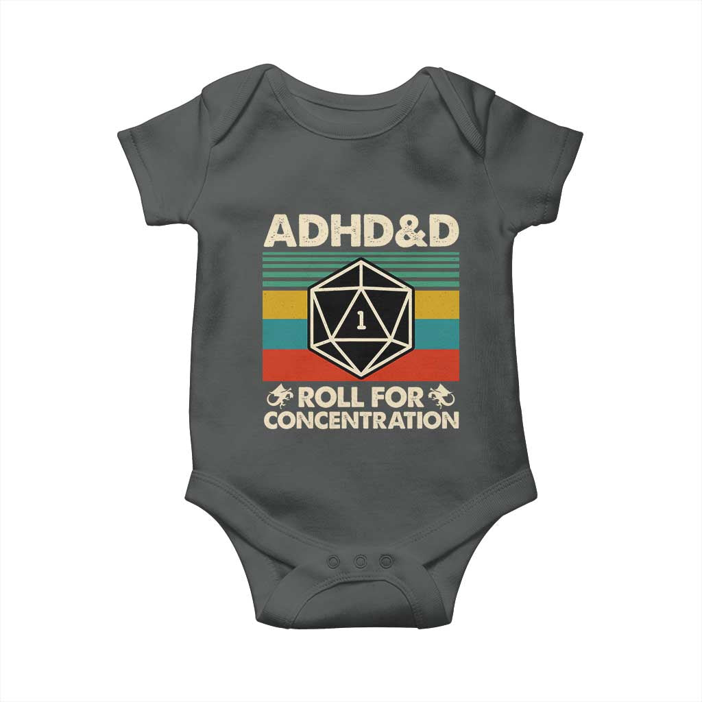 ADHD&D Roll for Concentration Baby Onesie Retro 90s ADHD Roll For Concentration Funny Gamer - Wonder Print Shop