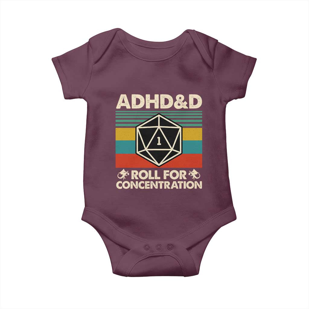 ADHD&D Roll for Concentration Baby Onesie Retro 90s ADHD Roll For Concentration Funny Gamer - Wonder Print Shop