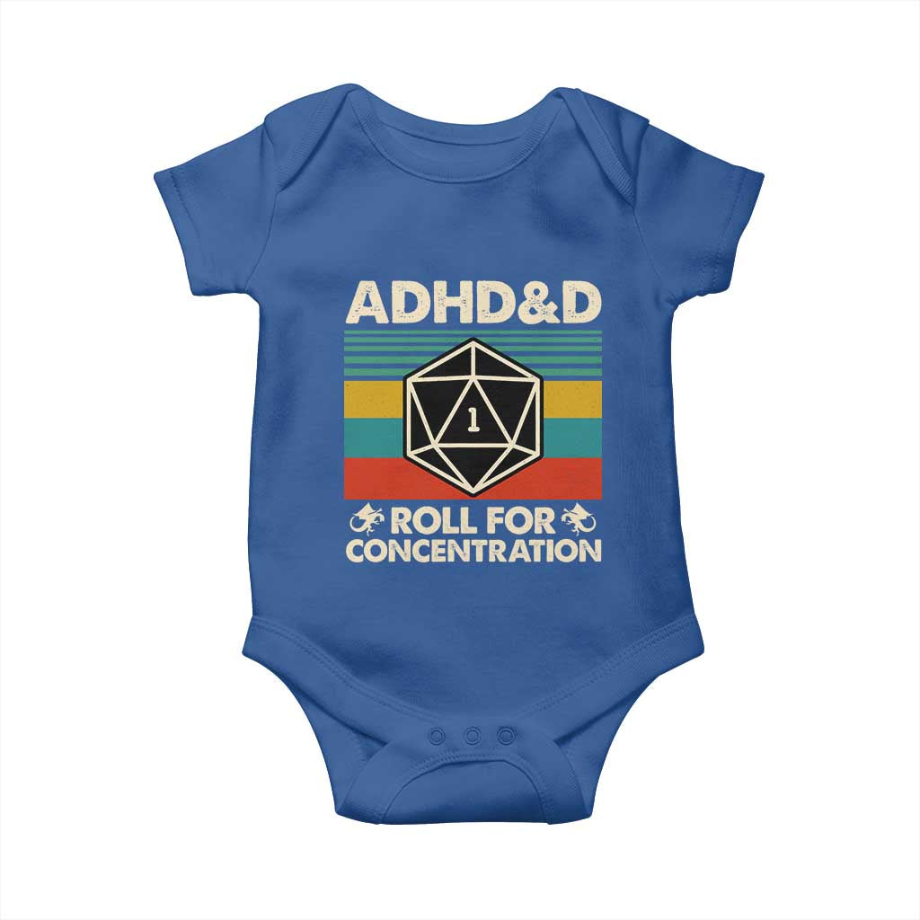 ADHD&D Roll for Concentration Baby Onesie Retro 90s ADHD Roll For Concentration Funny Gamer - Wonder Print Shop