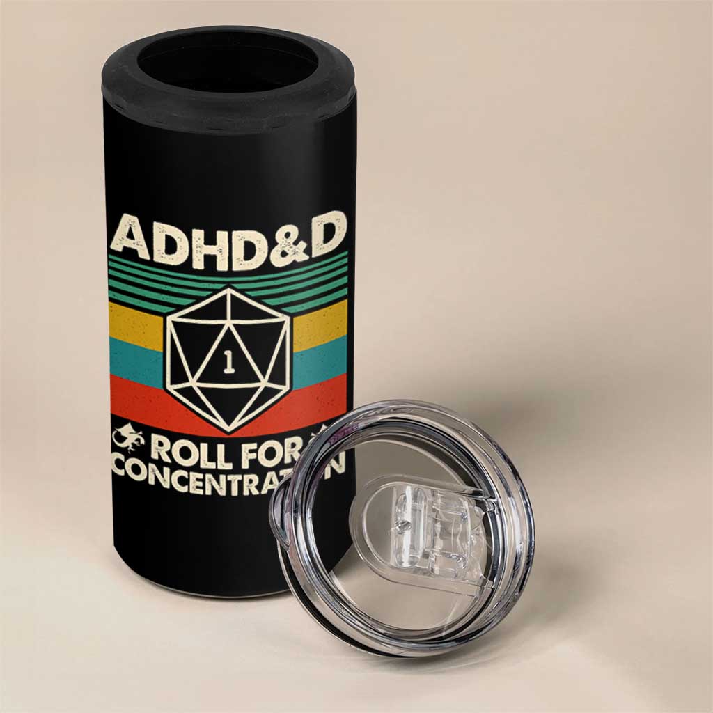 ADHD&D Roll for Concentration 4 in 1 Can Cooler Tumbler Retro 90s ADHD Roll For Concentration Funny Gamer - Wonder Print Shop