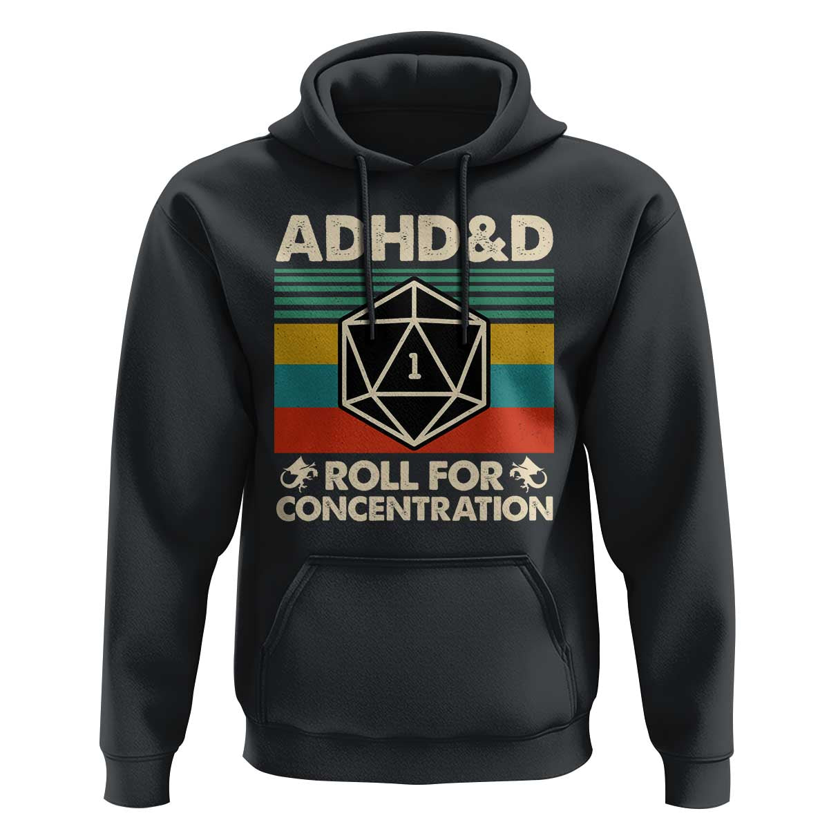ADHD&D Roll for Concentration Hoodie Retro 90s ADHD Roll For Concentration Funny Gamer - Wonder Print Shop