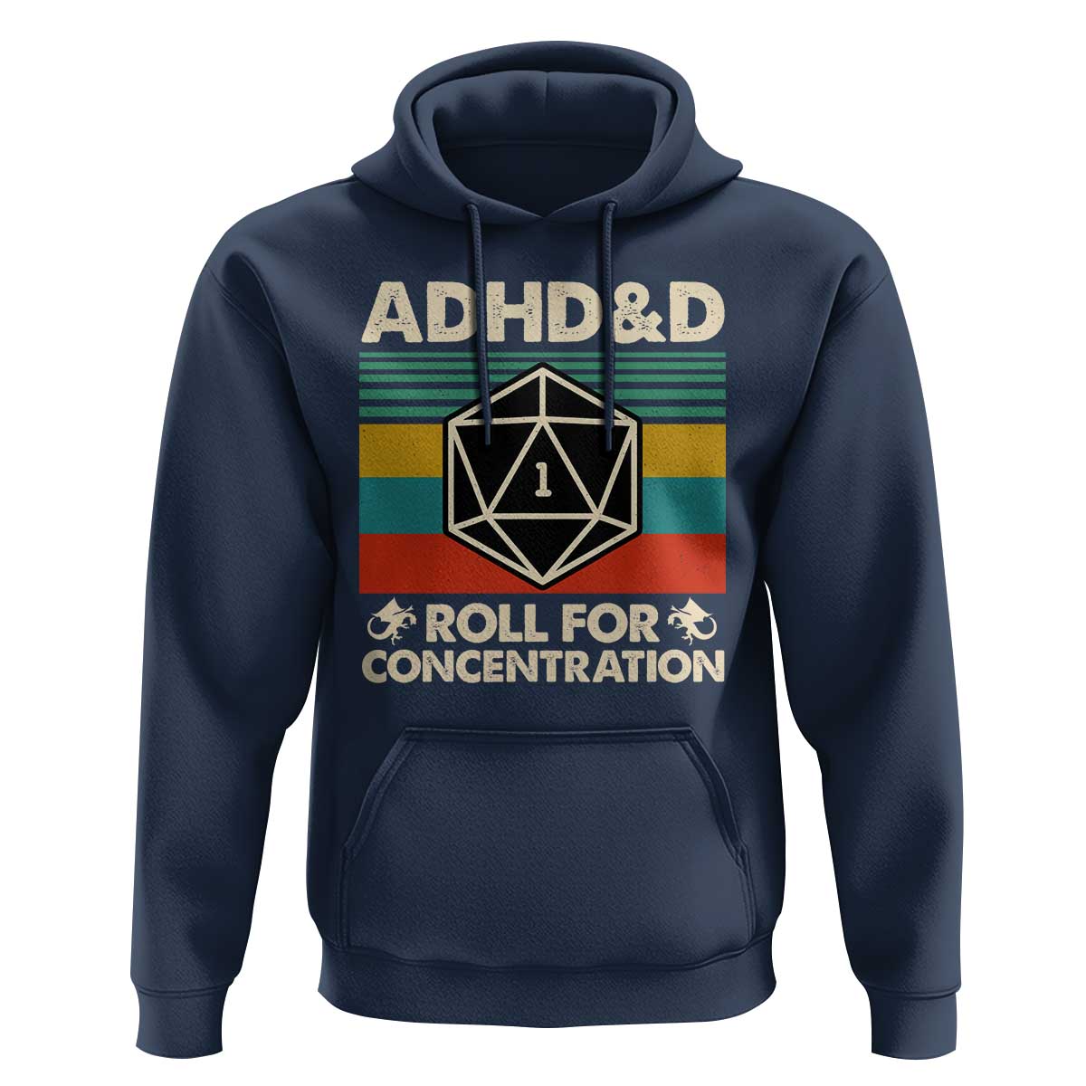 ADHD&D Roll for Concentration Hoodie Retro 90s ADHD Roll For Concentration Funny Gamer - Wonder Print Shop