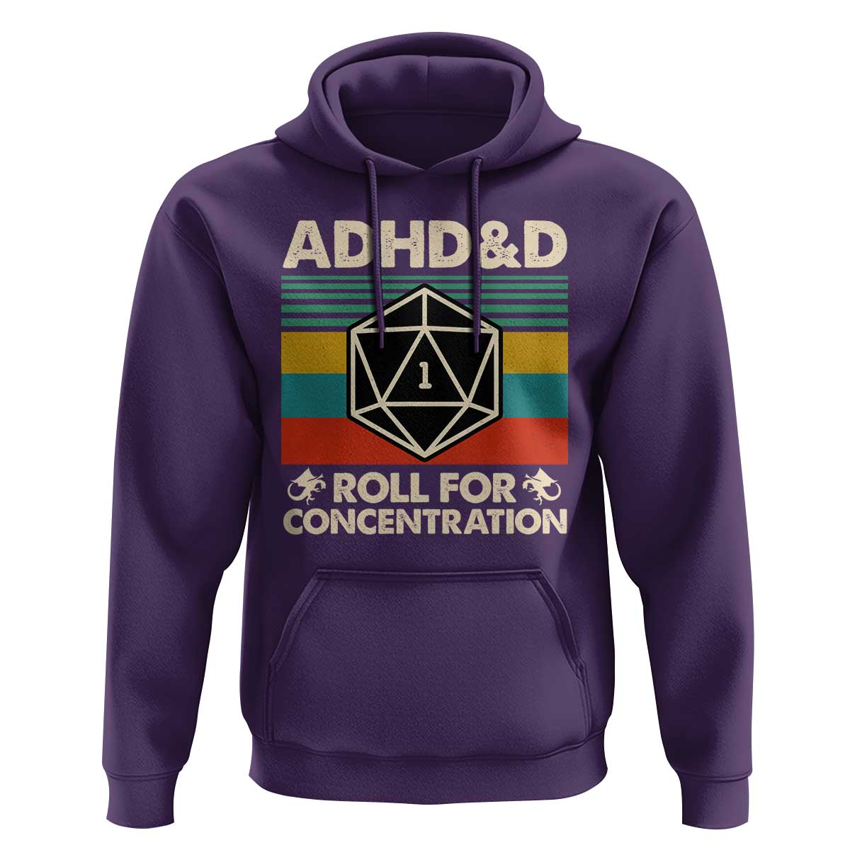 ADHD&D Roll for Concentration Hoodie Retro 90s ADHD Roll For Concentration Funny Gamer - Wonder Print Shop