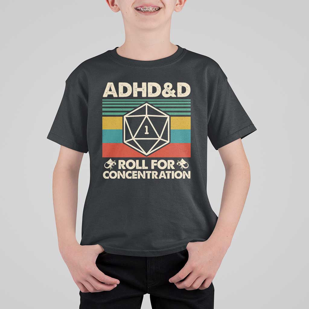 ADHD&D Roll for Concentration T Shirt For Kid Retro 90s ADHD Roll For Concentration Funny Gamer - Wonder Print Shop