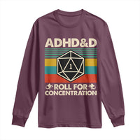 ADHD&D Roll for Concentration Long Sleeve Shirt Retro 90s ADHD Roll For Concentration Funny Gamer - Wonder Print Shop