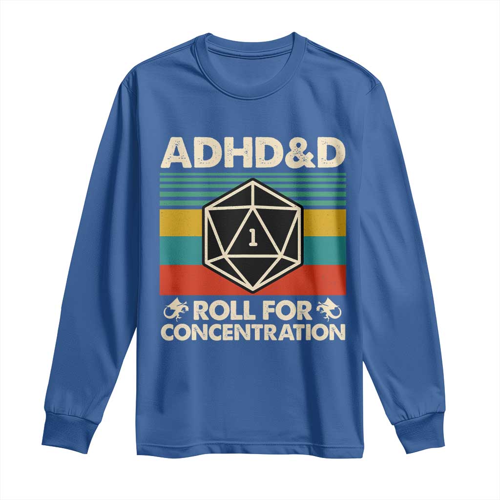 ADHD&D Roll for Concentration Long Sleeve Shirt Retro 90s ADHD Roll For Concentration Funny Gamer - Wonder Print Shop
