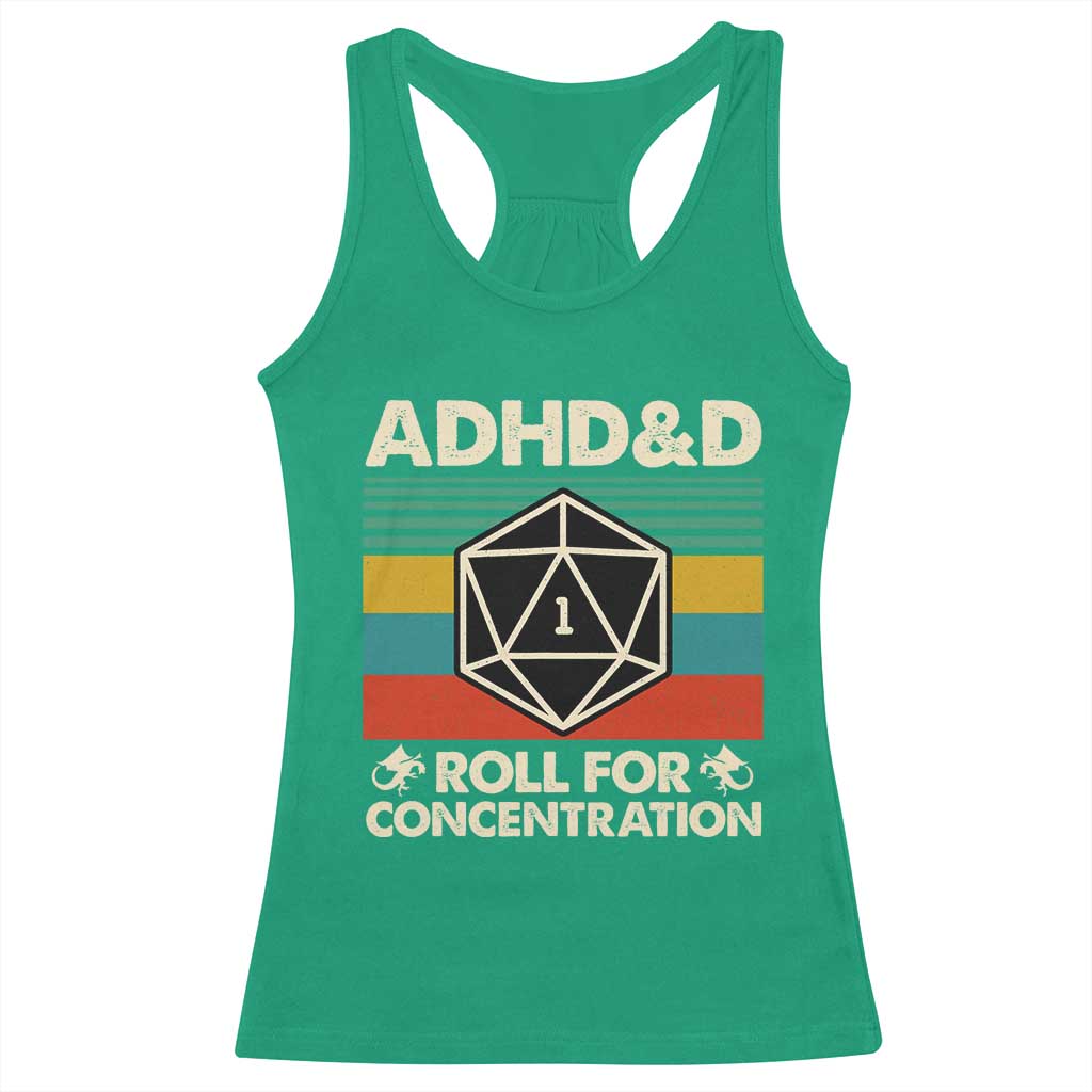ADHD&D Roll for Concentration Racerback Tank Top Retro 90s ADHD Roll For Concentration Funny Gamer - Wonder Print Shop