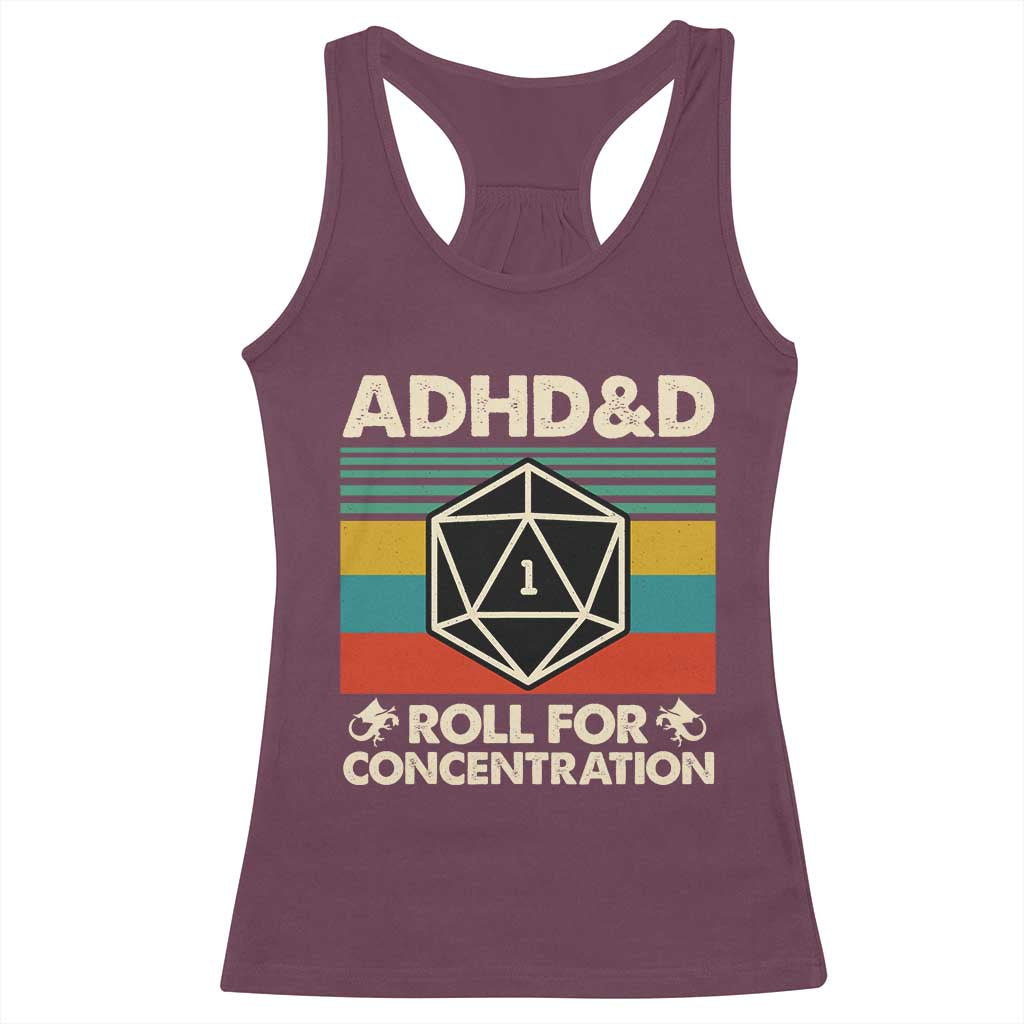 ADHD&D Roll for Concentration Racerback Tank Top Retro 90s ADHD Roll For Concentration Funny Gamer - Wonder Print Shop