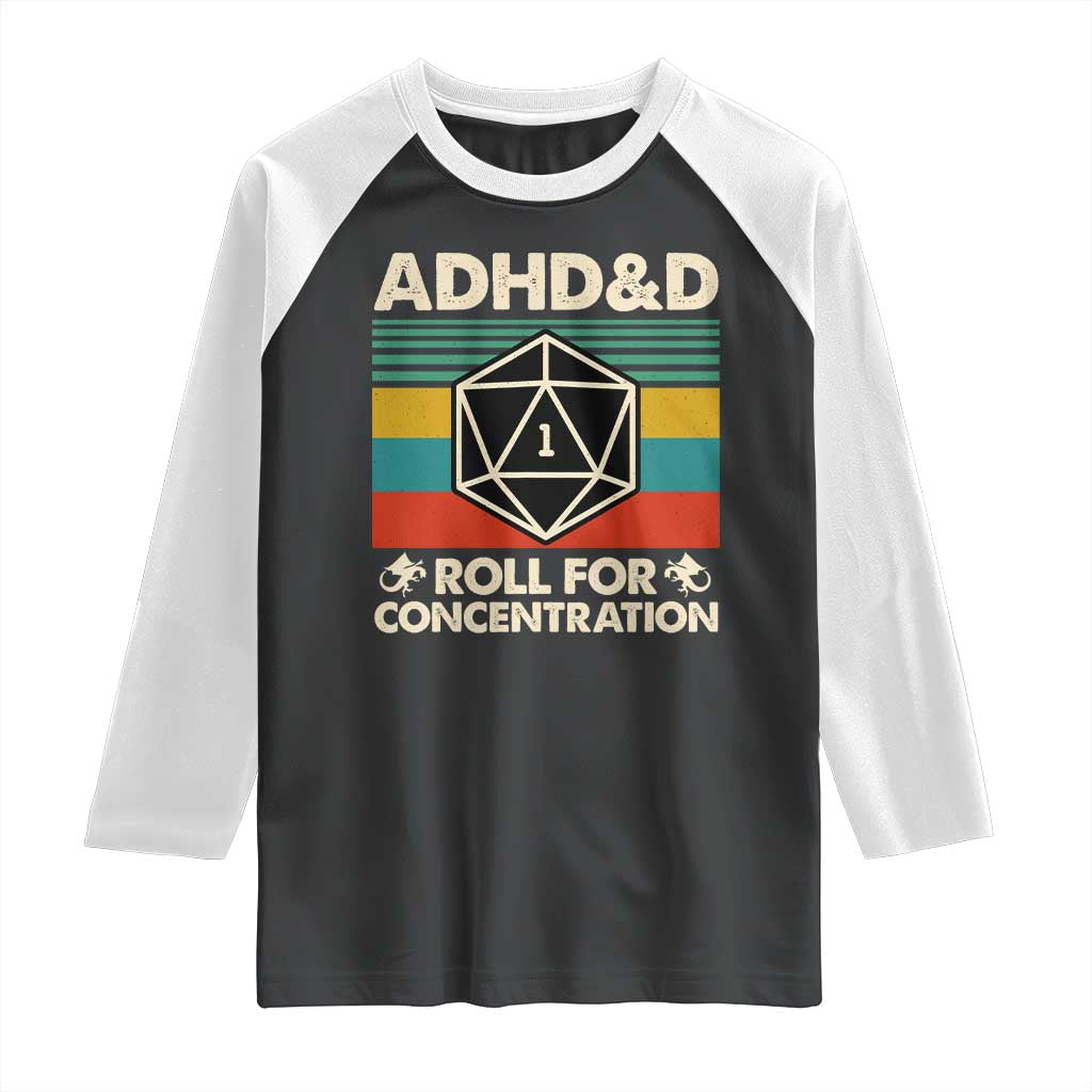 ADHD&D Roll for Concentration Raglan Shirt Retro 90s ADHD Roll For Concentration Funny Gamer - Wonder Print Shop