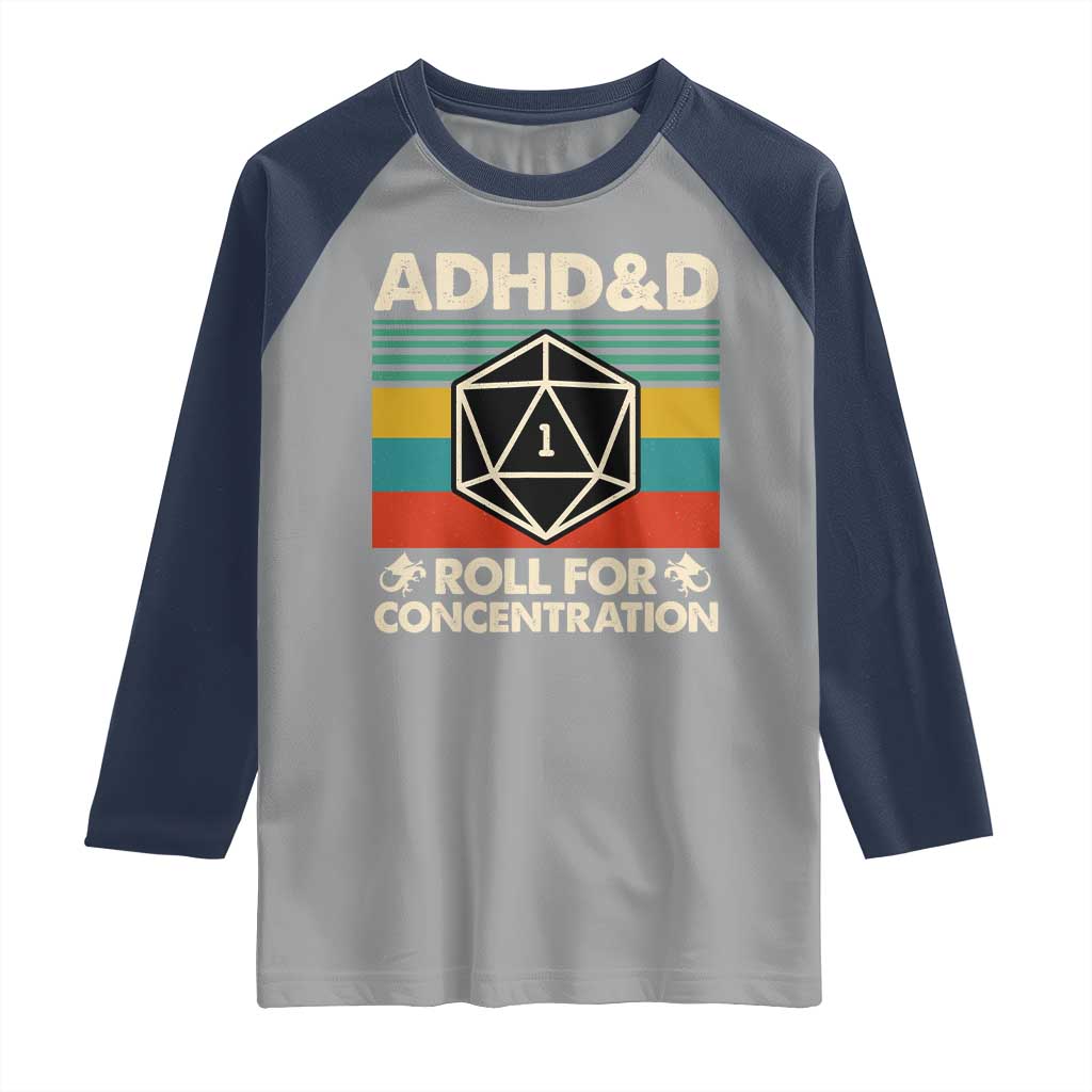 ADHD&D Roll for Concentration Raglan Shirt Retro 90s ADHD Roll For Concentration Funny Gamer - Wonder Print Shop