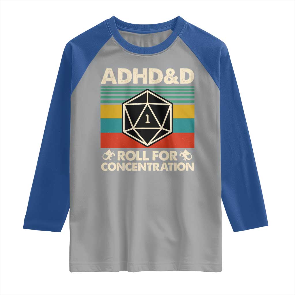 ADHD&D Roll for Concentration Raglan Shirt Retro 90s ADHD Roll For Concentration Funny Gamer - Wonder Print Shop