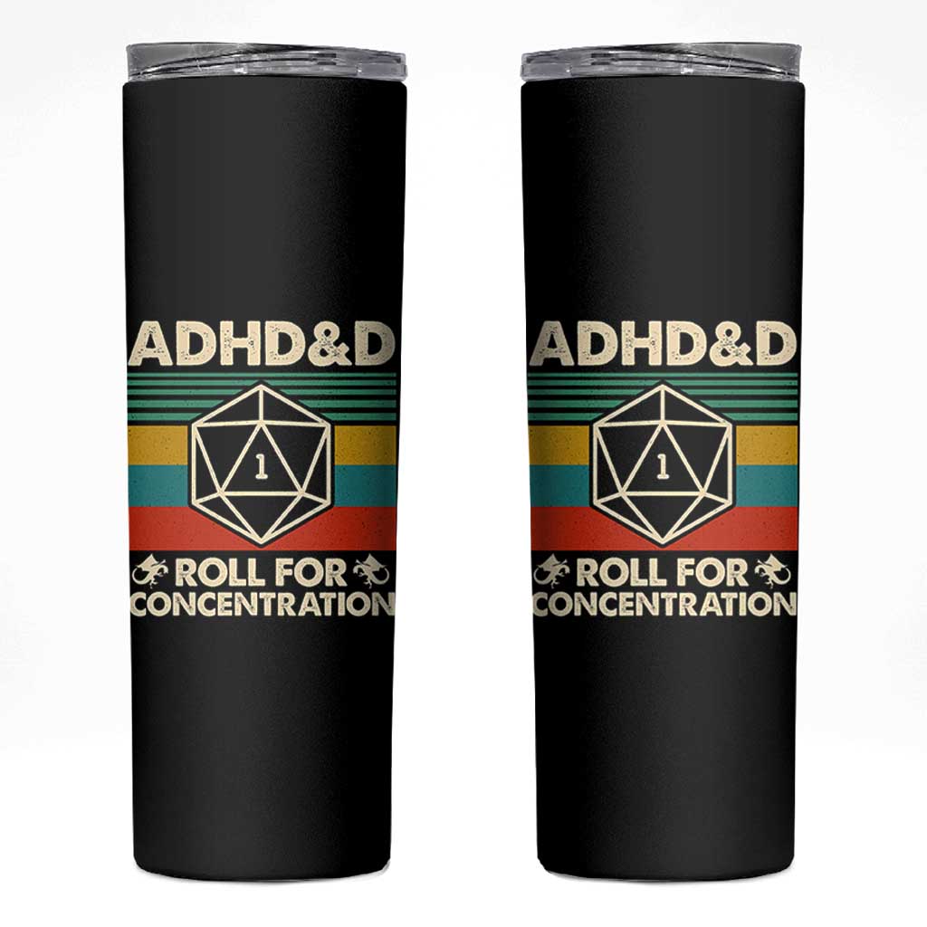ADHD&D Roll for Concentration Skinny Tumbler Retro 90s ADHD Roll For Concentration Funny Gamer - Wonder Print Shop