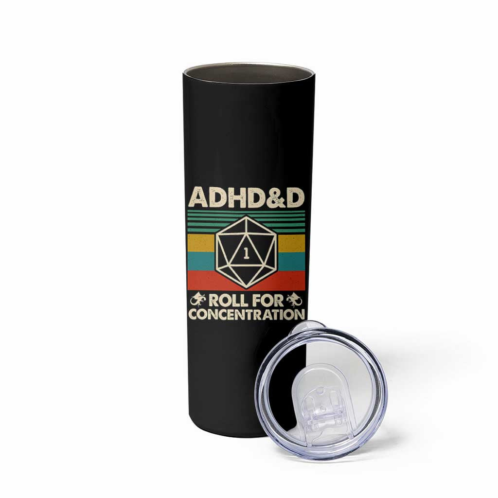 ADHD&D Roll for Concentration Skinny Tumbler Retro 90s ADHD Roll For Concentration Funny Gamer - Wonder Print Shop