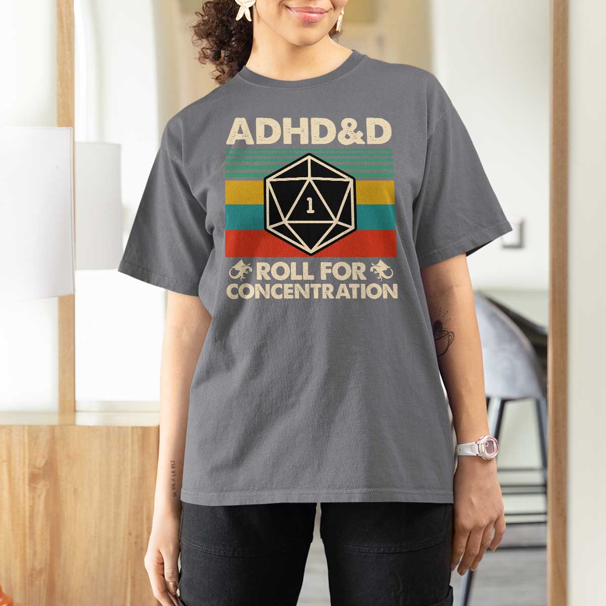 ADHD&D Roll for Concentration T Shirt For Women Retro 90s ADHD Roll For Concentration Funny Gamer - Wonder Print Shop