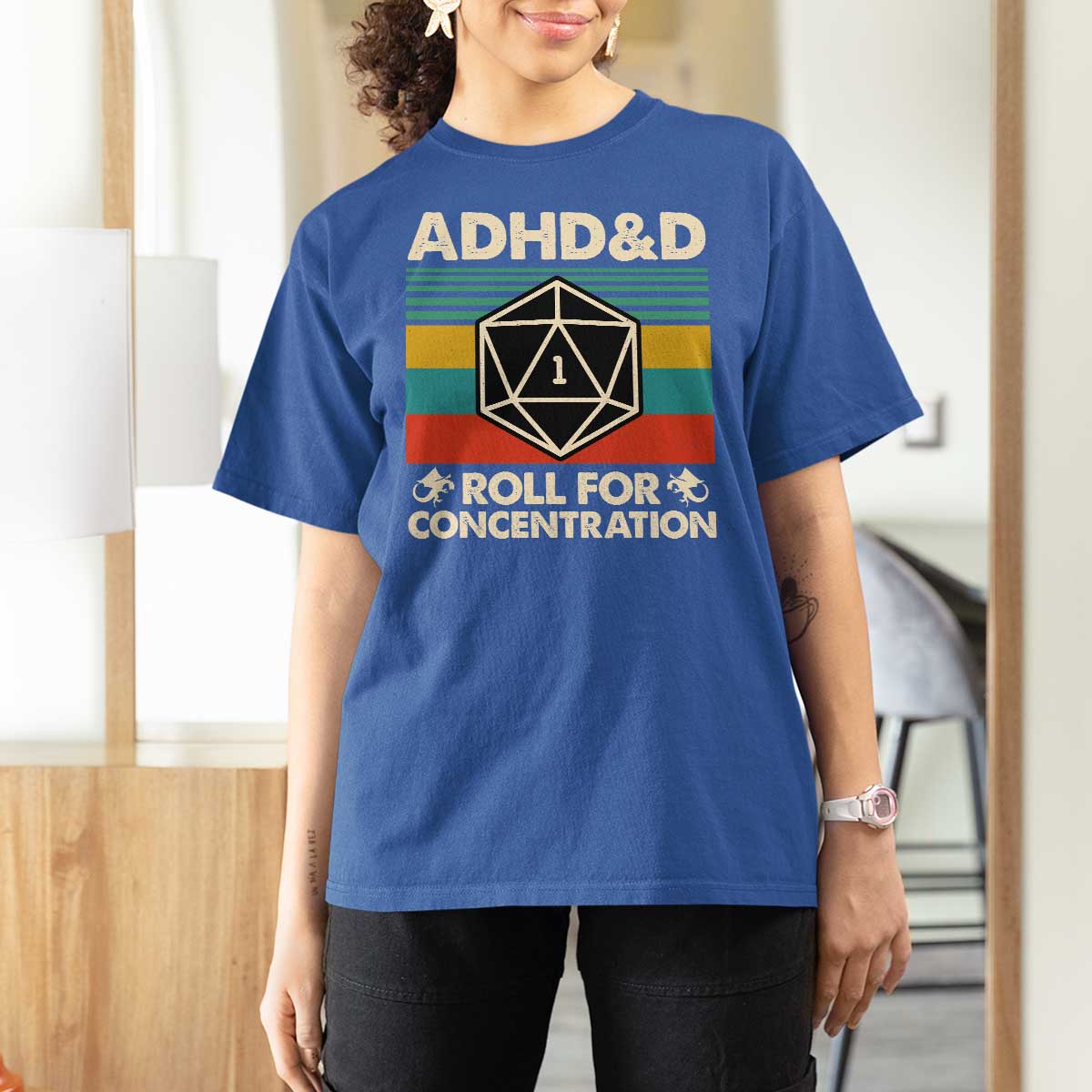 ADHD&D Roll for Concentration T Shirt For Women Retro 90s ADHD Roll For Concentration Funny Gamer - Wonder Print Shop
