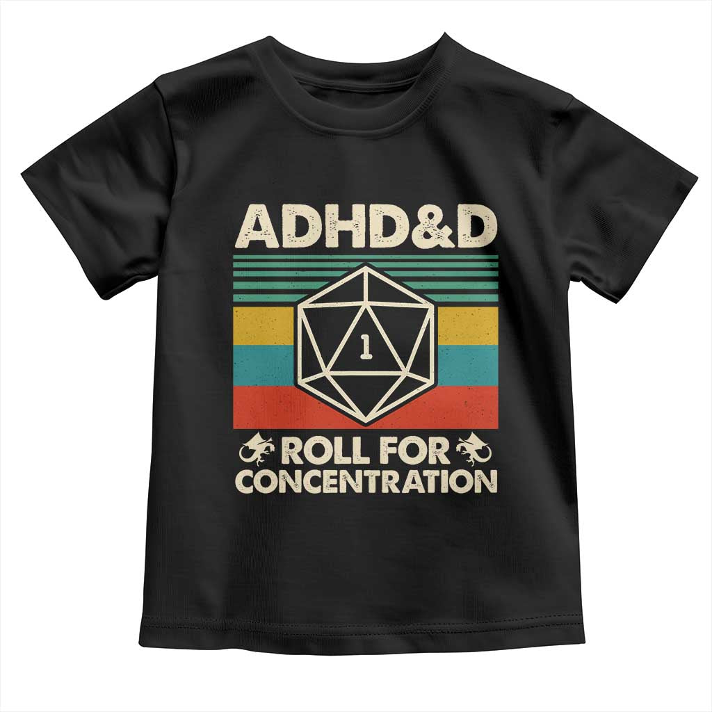 ADHD&D Roll for Concentration Toddler T Shirt Retro 90s ADHD Roll For Concentration Funny Gamer - Wonder Print Shop