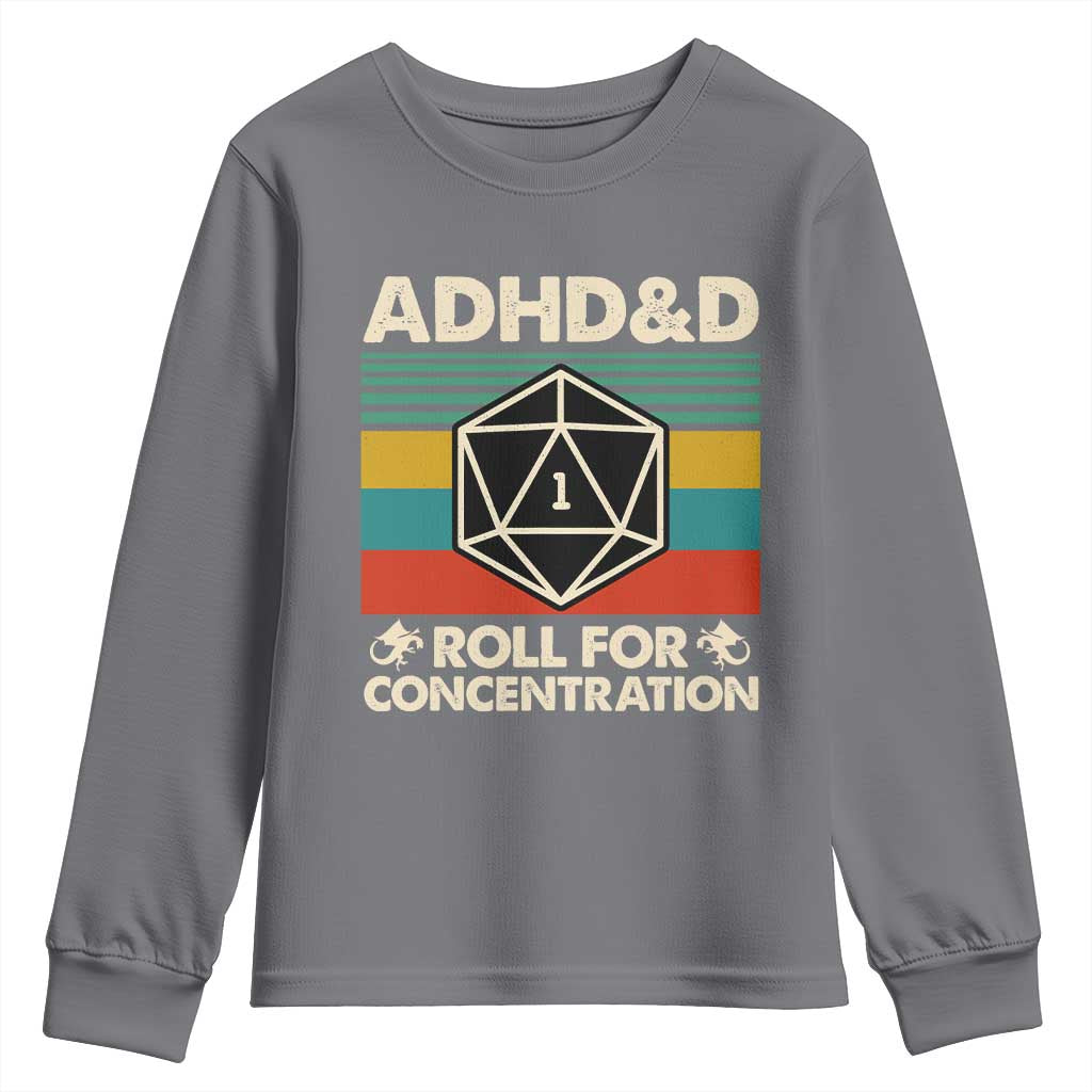 ADHD&D Roll for Concentration Youth Sweatshirt Retro 90s ADHD Roll For Concentration Funny Gamer - Wonder Print Shop