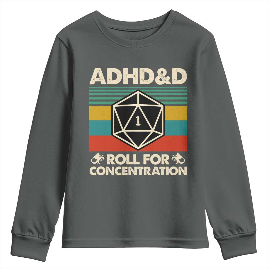 ADHD&D Roll for Concentration Youth Sweatshirt Retro 90s ADHD Roll For Concentration Funny Gamer - Wonder Print Shop