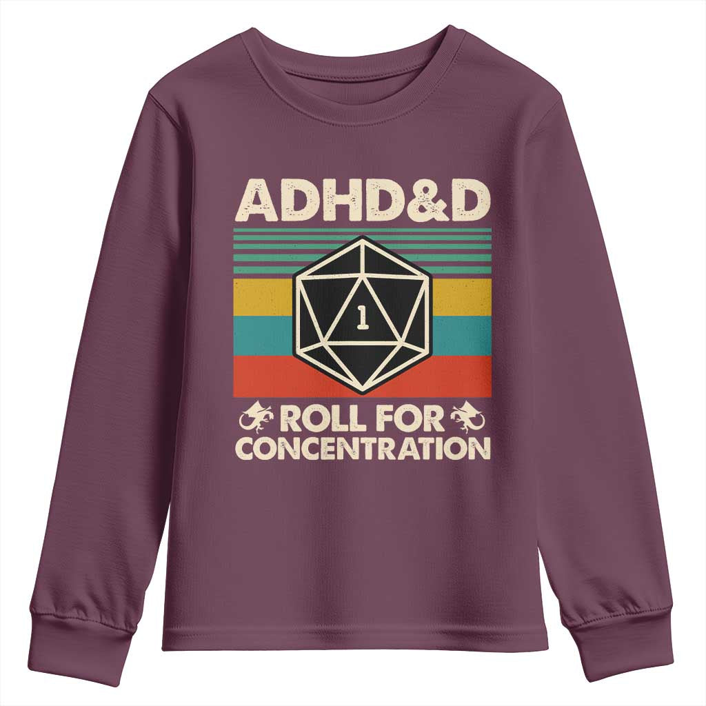 ADHD&D Roll for Concentration Youth Sweatshirt Retro 90s ADHD Roll For Concentration Funny Gamer - Wonder Print Shop