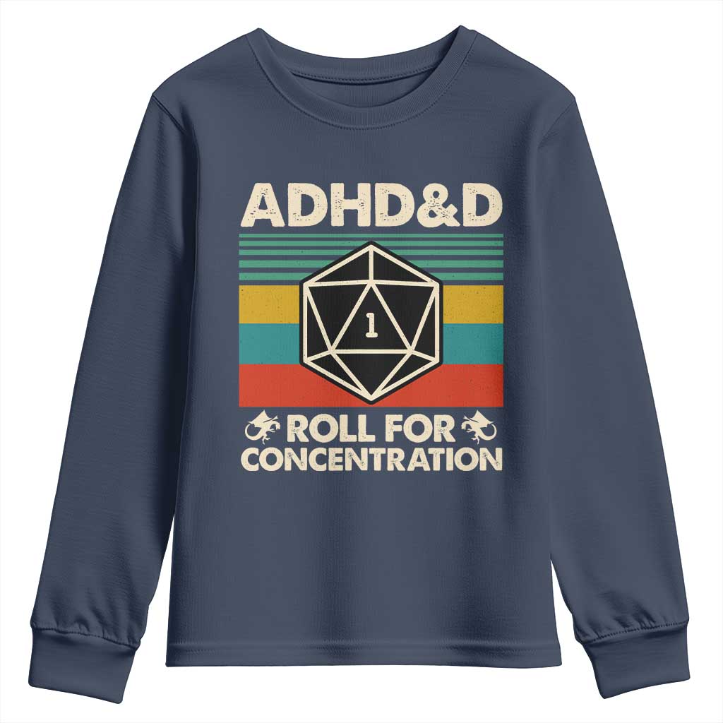 ADHD&D Roll for Concentration Youth Sweatshirt Retro 90s ADHD Roll For Concentration Funny Gamer - Wonder Print Shop
