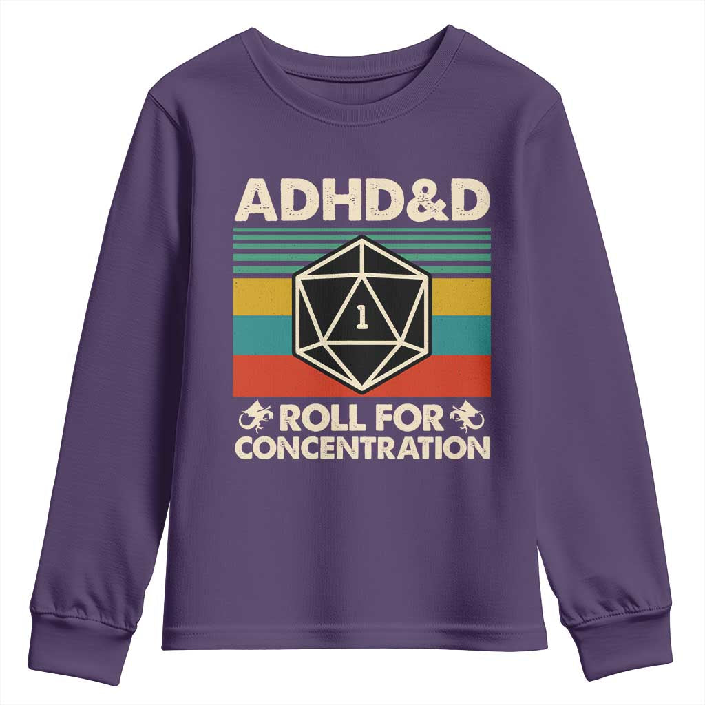 ADHD&D Roll for Concentration Youth Sweatshirt Retro 90s ADHD Roll For Concentration Funny Gamer - Wonder Print Shop