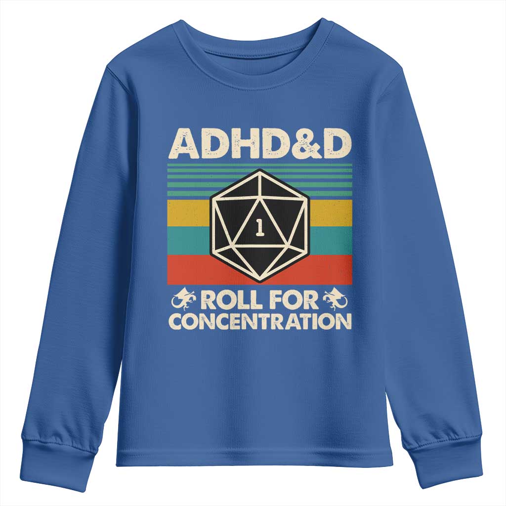 ADHD&D Roll for Concentration Youth Sweatshirt Retro 90s ADHD Roll For Concentration Funny Gamer - Wonder Print Shop