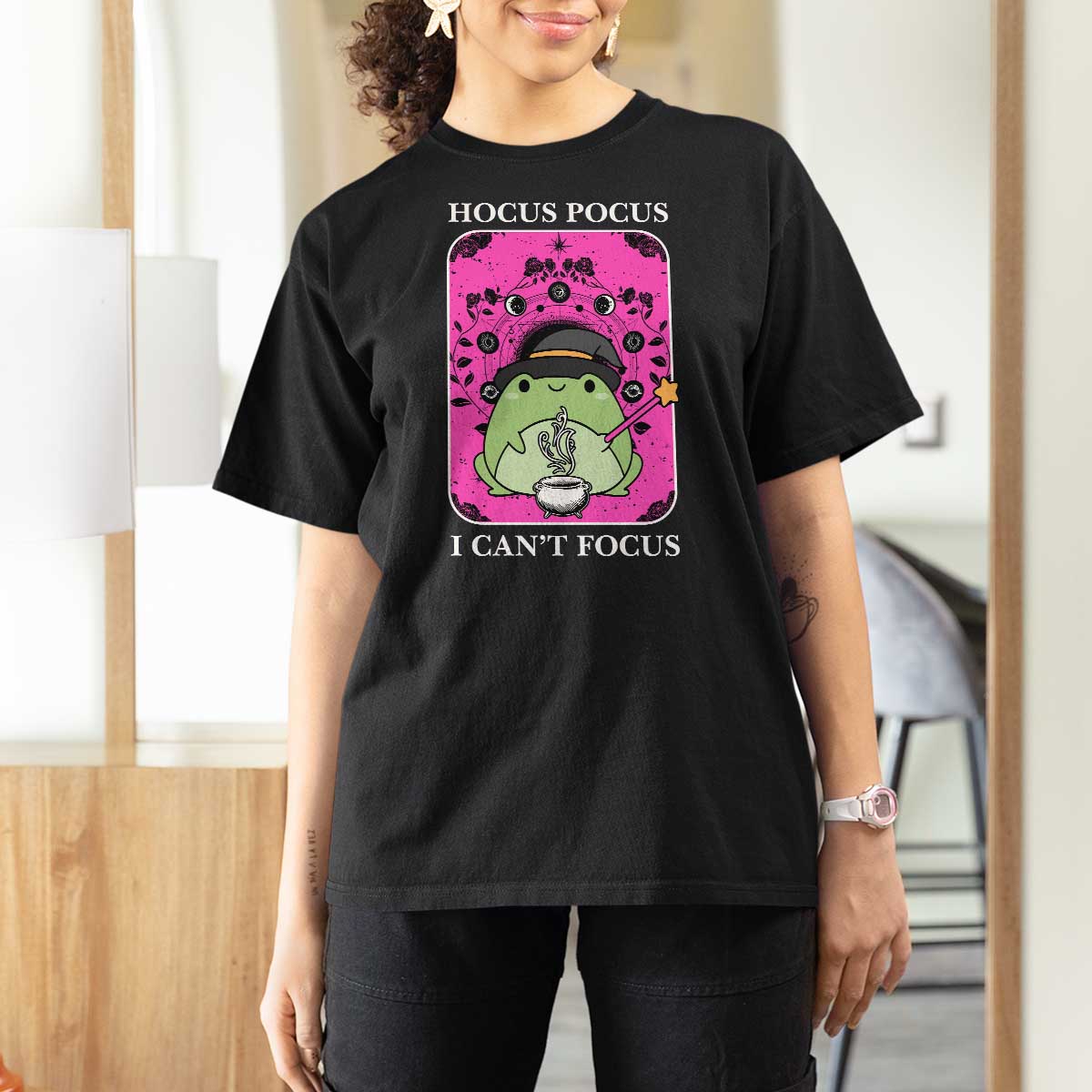 ADHD Meme T Shirt For Women Neurodivergent Wizard Frog I Cant Focus - Wonder Print Shop